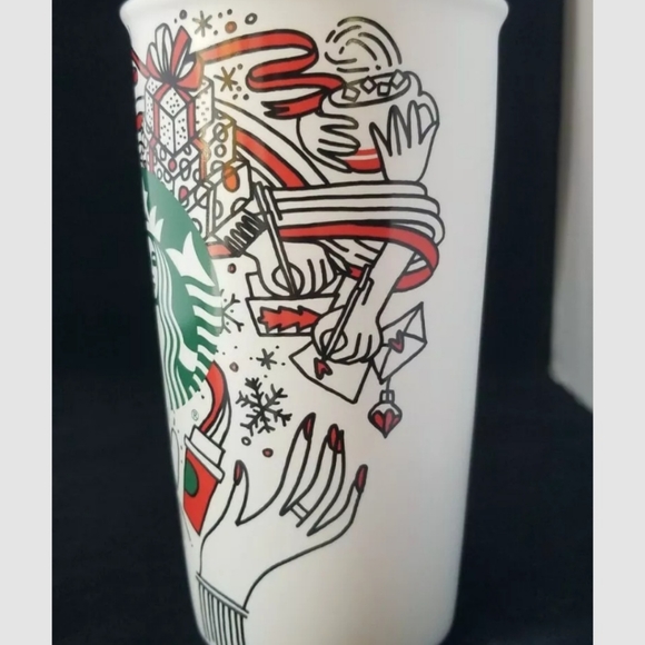 New STARBUCKS Christmas Holiday Ceramic Travel Tumbler Mug Cup 12 oz Coffee 2017 - Picture 8 of 13